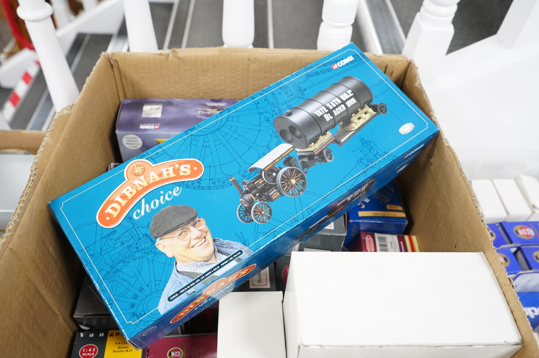 Sixty boxed diecast vehicles by EFE, Corgi Classics, Oxford Diecast, Vanguards, Corgi Aviation Archive, Matchbox Models of Yesteryear, etc. vehicles include; EFE commercial vehicles and cars, 1:76 scale trackside vehicle